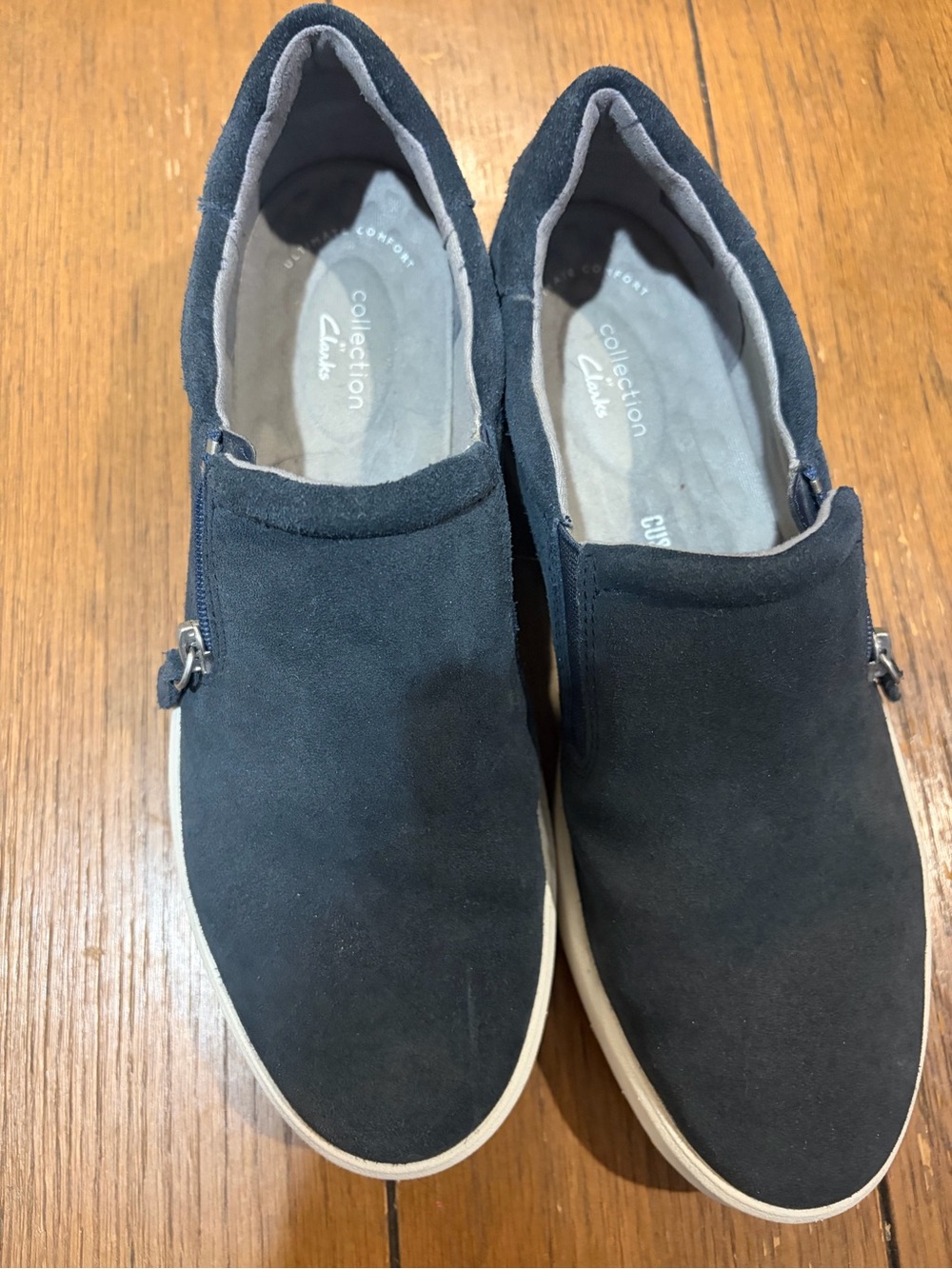 Clarks Women's Navy Suede Slip-On Sneakers
